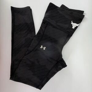 Under Armour Project Rock HeatGear Compression Leggings Black Grey Stripe SM P